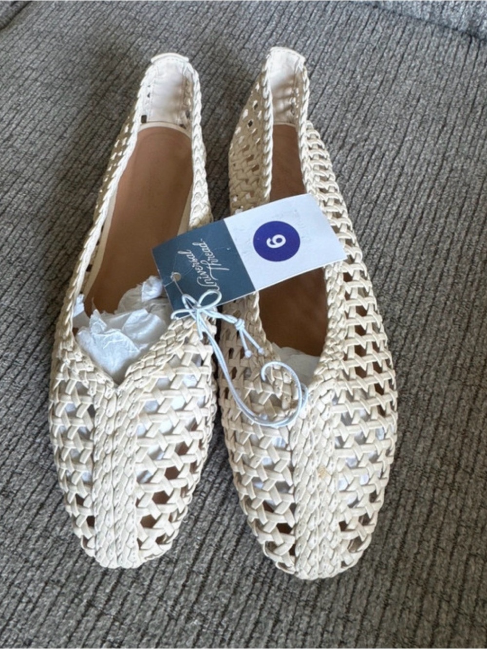 Woven Slip-On Flats in Ivory - Size 6